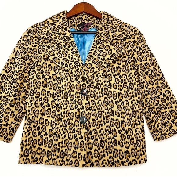 Willi Smith vintage cheetah animal print 3/4 sleeves blazer jacket size 8 - Picture 5 of 9